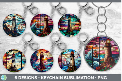 Stained Glass Lighthouse Keychain | Sublimation Keyring Designs Bundle