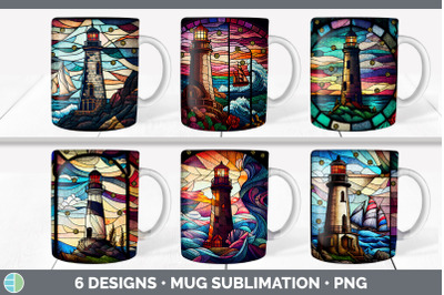 Stained Glass Lighthouse Mug Wrap | Sublimation Coffee Cup Designs Bun