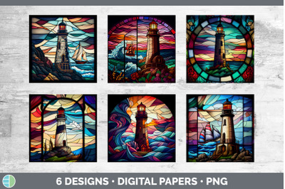 Stained Glass Lighthouse Paper Backgrounds | Digital Scrapbook Papers
