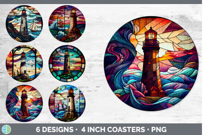 Stained Glass Lighthouse Round Coaster | Sublimation Coaster Designs B