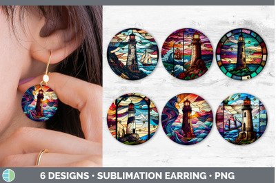 Stained Glass Lighthouse Round Earrings | Sublimation Earrings Designs