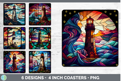 Stained Glass Lighthouse Square Coaster | Sublimation Coaster Designs