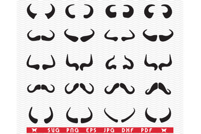 SVG Buffalo Horns, Black isolated silhouettes, digital clipart