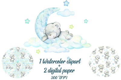 Watercolor Polar, bears clipart, white bears ,digital paper, Baby Bear