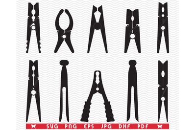SVG Clothespins, Black isolated silhouettes, digital clipart