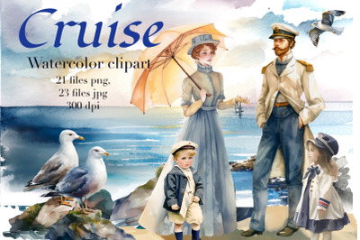 Cruise, marine watercolor clipart ai