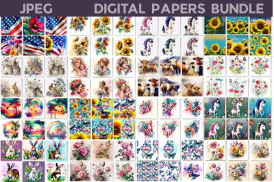 Big Digital Papers Bundle | Flowers illustration
