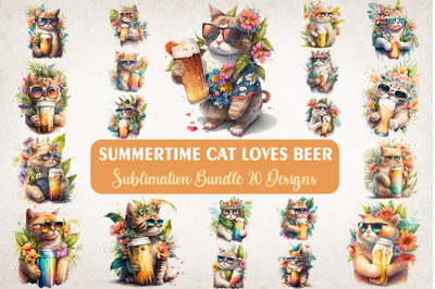 Cat Loves Beer Summer Watercolor Bundle