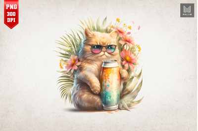 Summertime Cat Loves Beer Watercolor 7