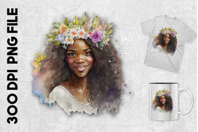 Black Woman Smiling and Flowers on Hair