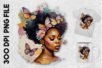 Black Woman With Butterflies and Flowers