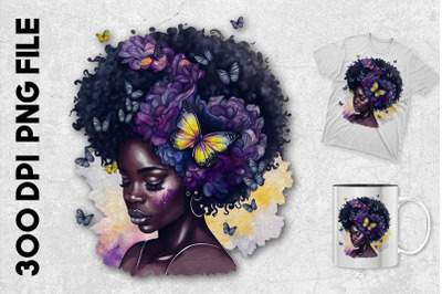 Black Woman With Butterflies Flowers