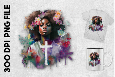 Black Woman with Flowers and Cross