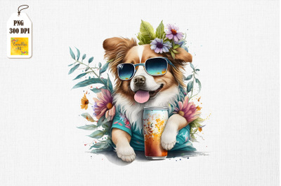 Summertime Dog Loves Beer Watercolor