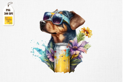 Summertime Dog Loves Beer Watercolor 2