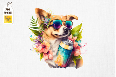 Summertime Dog Loves Beer Watercolor 3