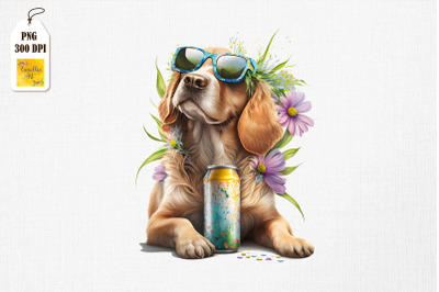 Summertime Dog Loves Beer Watercolor 4