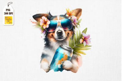 Summertime Dog Loves Beer Watercolor 5