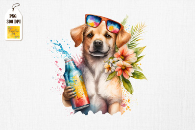 Summertime Dog Loves Beer Watercolor 8