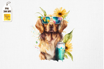 Summertime Dog Loves Beer Watercolor 12