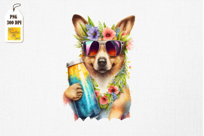 Summertime Dog Loves Beer Watercolor 14