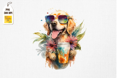 Summertime Dog Loves Beer Watercolor 16