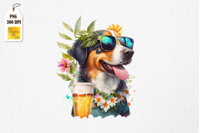 Summertime Dog Loves Beer Watercolor 17