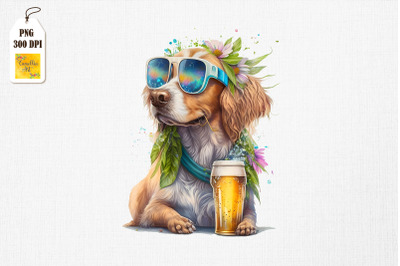 Summertime Dog Loves Beer Watercolor 19