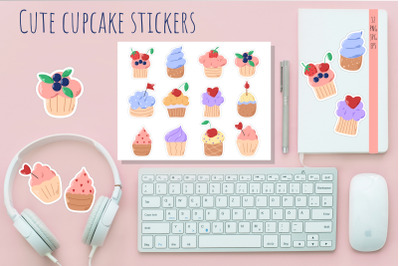 Cute cupcake stickers|12 PNG