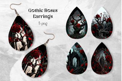 Gothic roses earrings sublimation Teardrop earring template