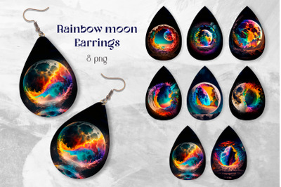 Rainbow moon earring sublimation Teardrop earrings template