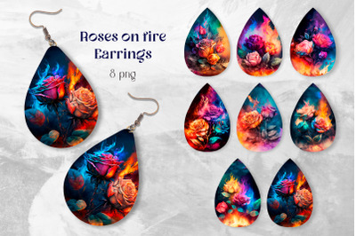 Fire roses earring sublimation Rainbow flower earring design