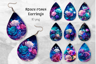 Galaxy roses earrings sublimation Teardrop earring template