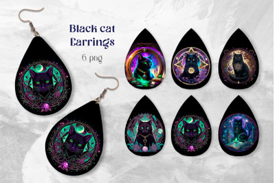 Black cat earrings sublimation Animal earring template png