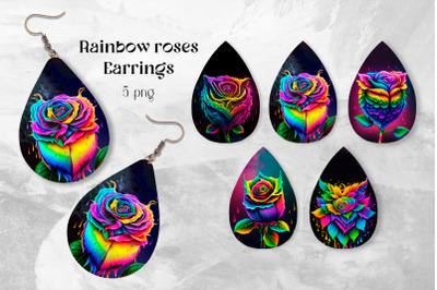 Rainbow roses earrings sublimation Teardrop earring template