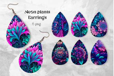 Neon flower earring sublimation Fantasy teardrop earring png