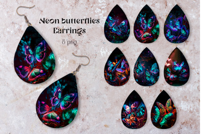 Neon butterfly earring sublimation png Teardrop bundle