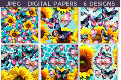 Digital Papers Sunflowers And Butterflies