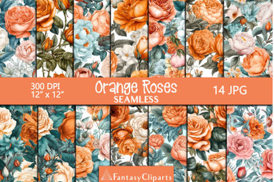 Hand Drawn Watercolor Orange Roses And Peonies Textures