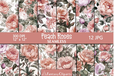 Hand Drawn Watercolor Peach Roses And Peonies Textures