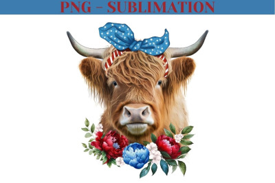 Highland Cow Png | 4Th Of July Png | Cow With Flowers Png