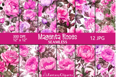 Hand Drawn Watercolor Magenta Roses And Peonies Textures