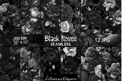 Hand Drawn Watercolor Gothic Black Roses And Peonies