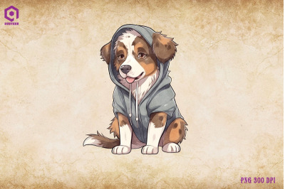 Australian Shepherd Dog Wearing Hoodie