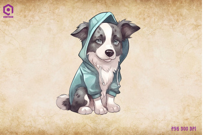 Border Collie Dog Wearing Hoodie