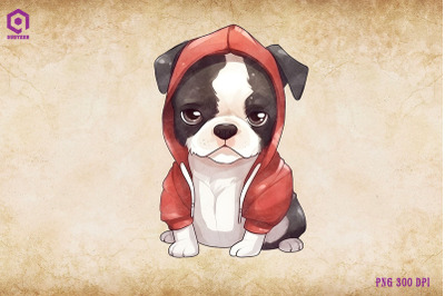 Boston Terrier Dog Wearing Hoodie