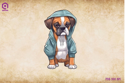 Boxer Dog Wearing Hoodie