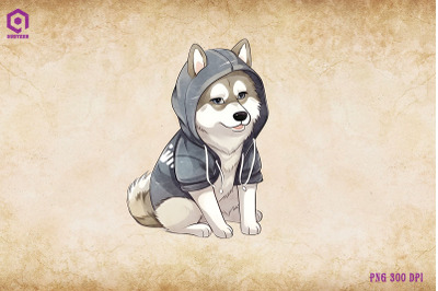 Siberian Husky Dog Wearing Hoodie