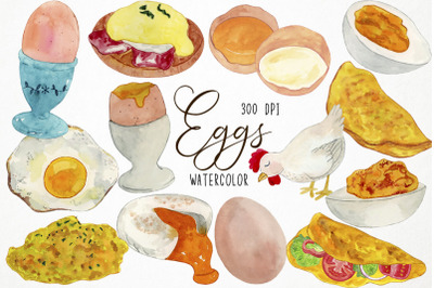 Watercolor Clipart, eggs clipart, eggs graphics, omelette, brunch