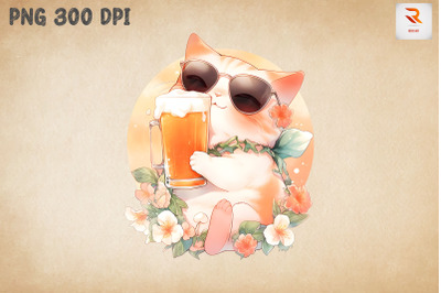 Cute Cat Loves Beer Summertime